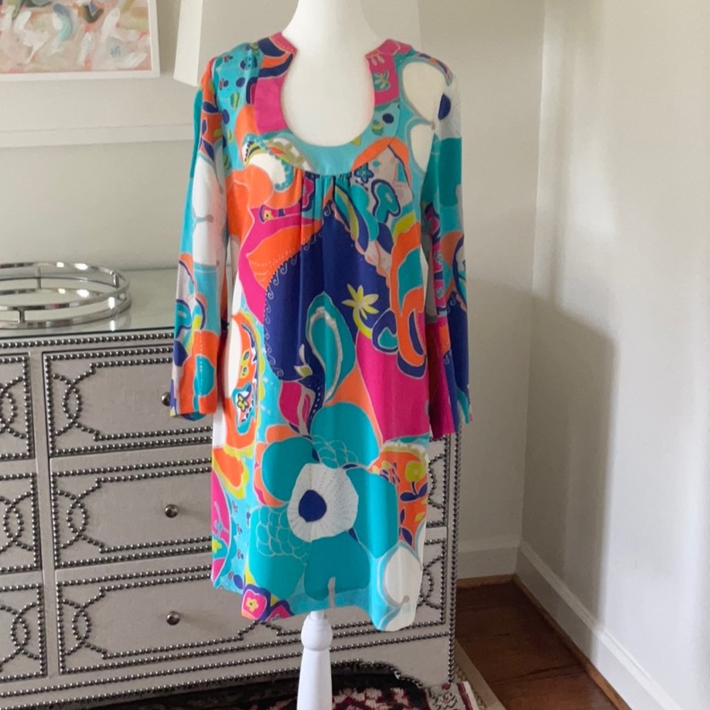 Trina Turk Vintage U Neck Silk Dress